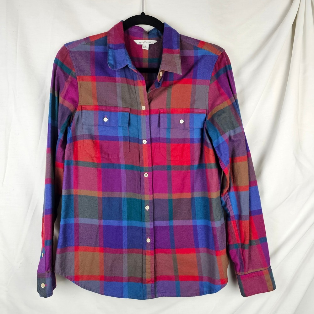 LL Bean Signature Women's Small Plaid Flannel Button Down Shirt Multicolor